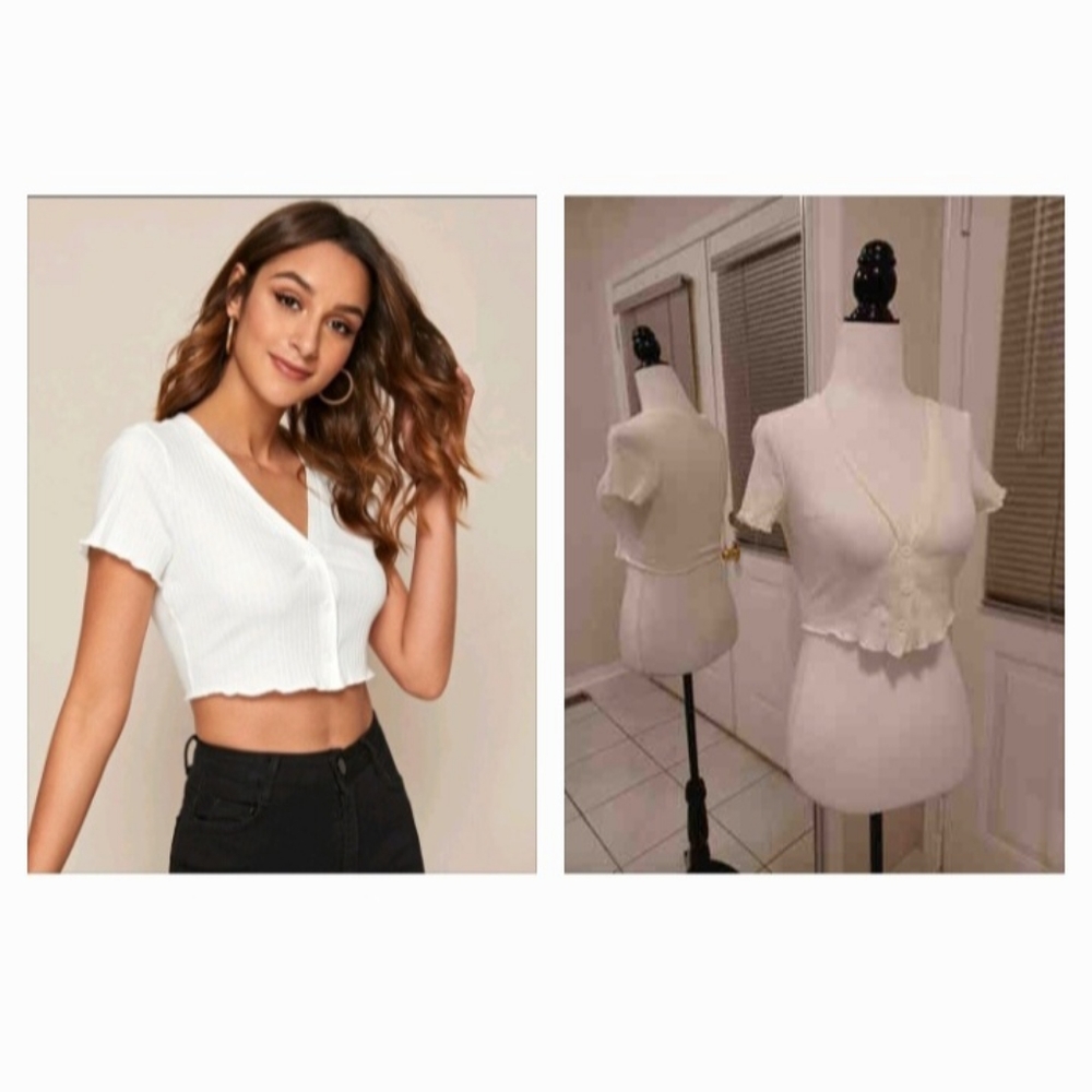 4/$40 White Button-up Crop Top - Size XS